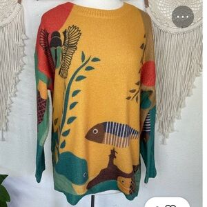 Colorful Graphic (XLg) Nautical Fish-Inspired Vibrant Playful Crewneck Sweater